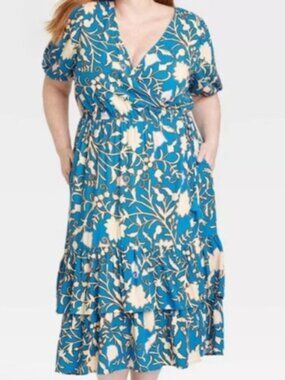 BNWT KNOX ROSE sashay tropical turquoise floral wrap (M) POCKETS